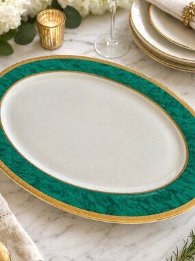 SP-10-Royal Heritage Green Gold Oval Serving Platter 16”